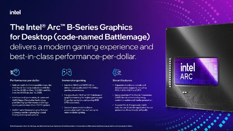 鎖定1440P畫質遊戲使用需求，Intel正式推出代號「Battlemage」的Arc B580、Arc B570顯示卡