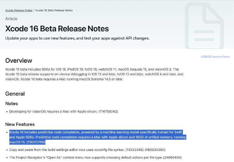 8GB终归还是不行：苹果Xcode 16 AI代码补全功能要求至少为16GB内存设备
