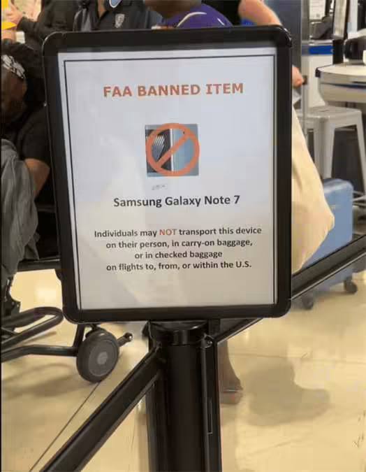 时隔9 年，美国机场仍告示乘客禁止携带三星Galaxy Note 7 手机