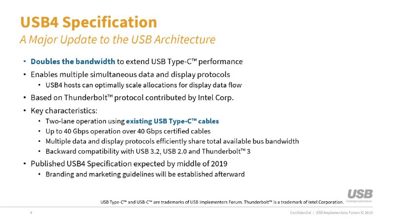 第一个 USB 4 主控宣布，仅支持半速 (20Gbps)