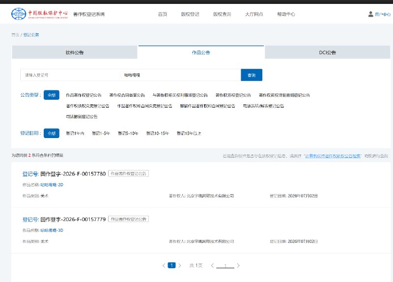 #字节申请热门网络梗著作权 北京字跳网络技术有限公司申请了「咕咕嘎嘎」「刀盾狗」「香蕉猫」等网络梗著作权