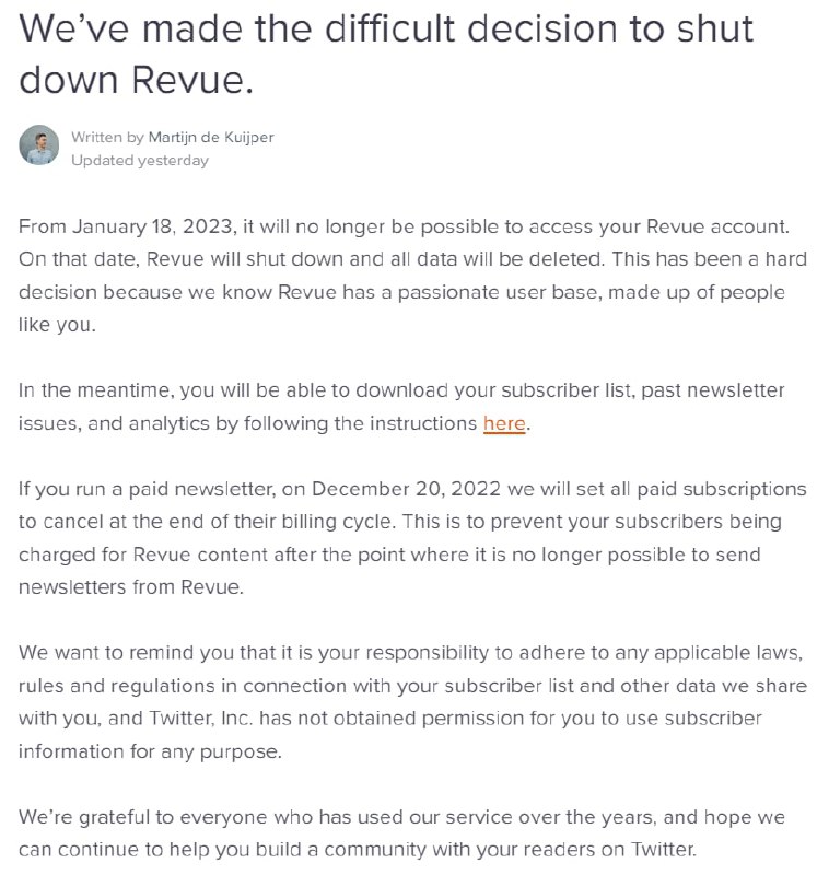 Twitter 关闭了两年前收购的时事通讯平台Revue