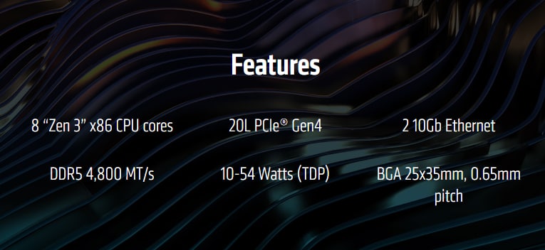 AMD 发布 Ryzen Embedded V3000 系列嵌入式处理器Zen3 、DDR5、4~8核、10~54W、带2个10GbE MAC