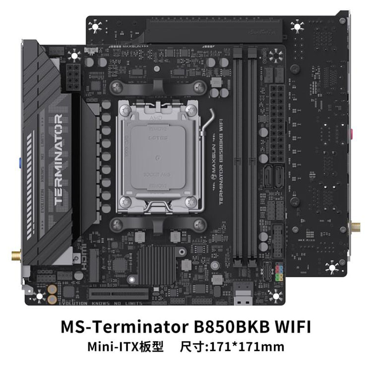 铭瑄推出“终结者 B850 BKB”ITX 主板，显卡插槽置于背面