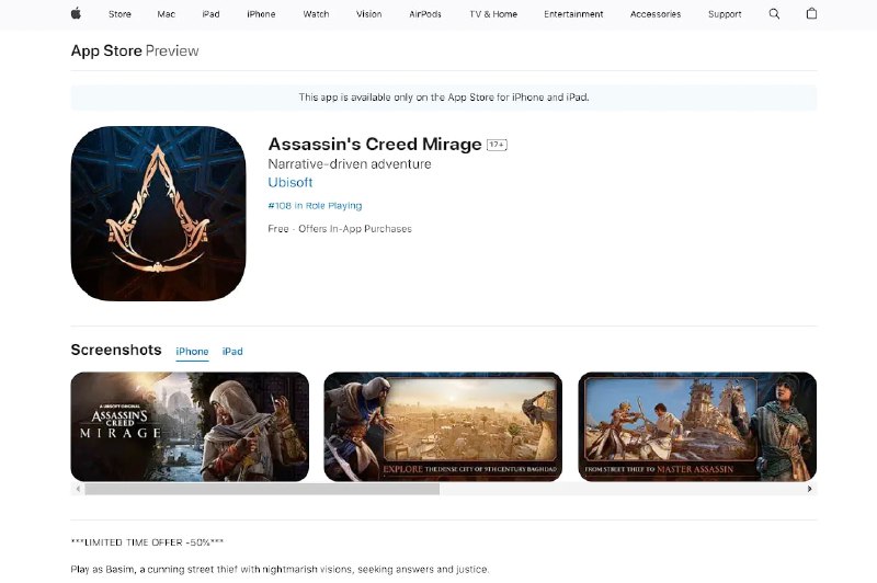 《刺客信条 幻景》现已登录苹果App Store