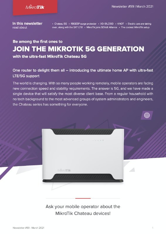 MikroTik 发布 5G CPE 产品 Chateau 5G建议售价 530 USDmikrotik.com/product/chateau_5gNewsletter#mikrotik #bugtik #5g #cpe