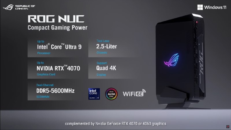 华硕推出首款 ROG NUC 迷你主机，英特尔酷睿 Ultra 处理器 + RTX 4070 显卡
