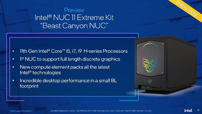 英特尔发布 Beast Canyon NUC 主机：11 代处理器，支持全长显卡在今日举办的 2021 台北电脑展上，英特尔正式发布了全新的 Beast Canyon（野兽峡谷）NUC 主机