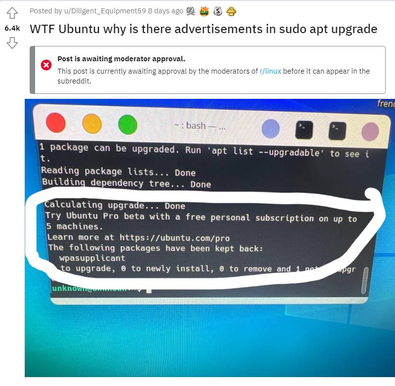 Ubuntu 在终端界面打广告，引发用户不满