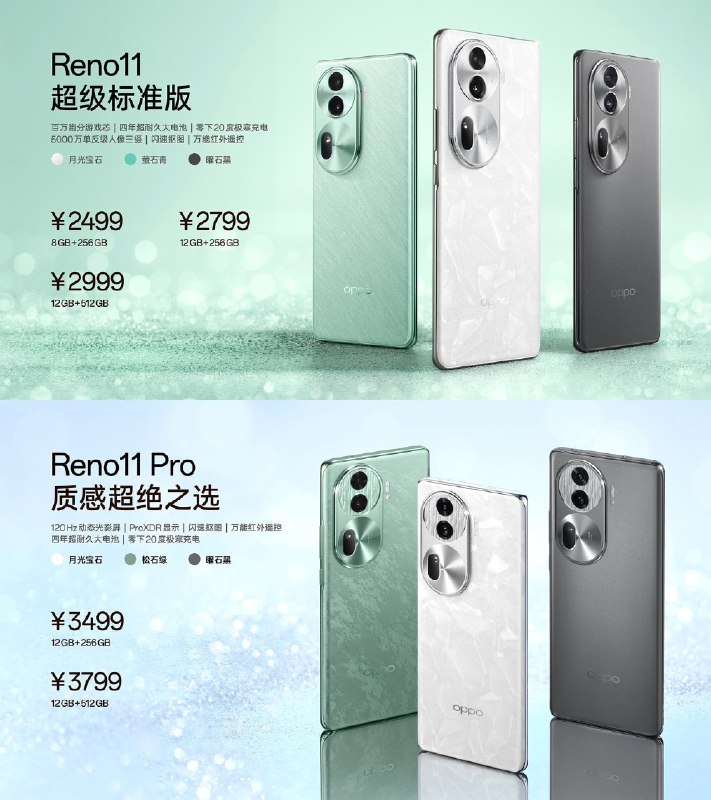 2499 元起，OPPO Reno 11/Pro 手机正式发布：首发搭载 ColorOS 14 系统