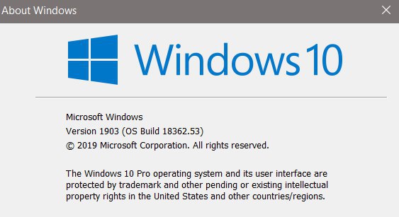Windows 10 1903 release 通道已经有第二个累积补丁了……现在已经更新到 18362.53 了……