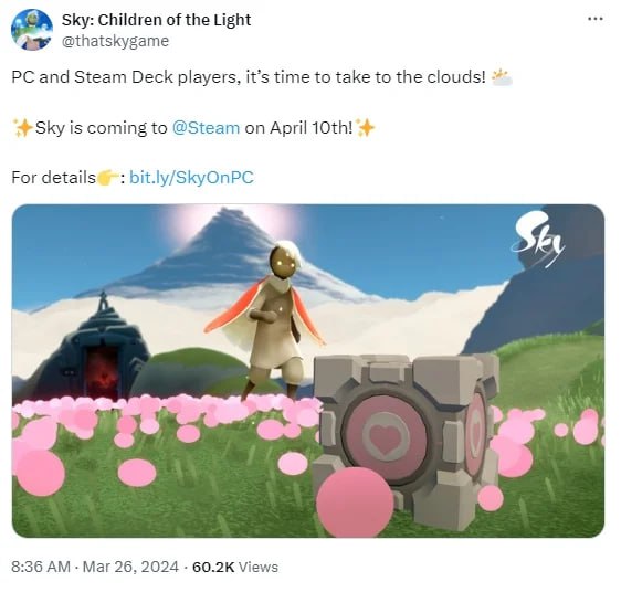 免费开放世界冒险游戏《Sky 光·遇》将于4月10日上线Steam