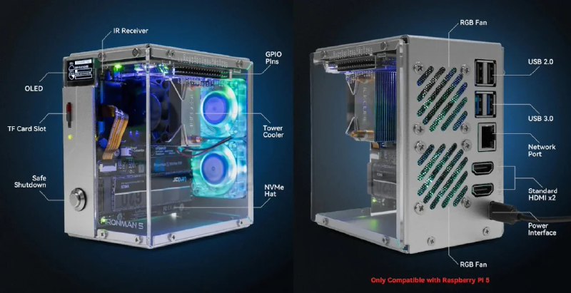 树莓派 5 变身“台式机”，Pironman 5 机箱发布：OLED 屏幕、RGB 风扇，79.99 美元