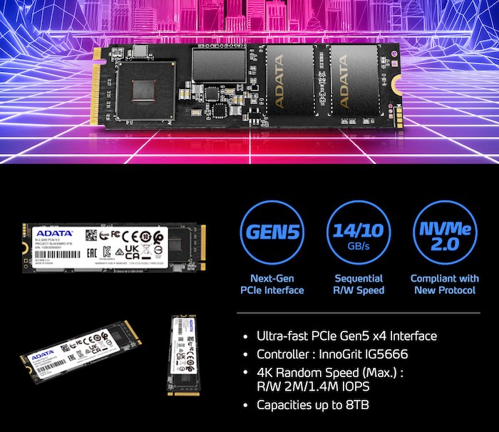 威刚展示 PCIe 5.0 SSD：连续读取 14GB / s，随机读取 2000k IOPS
