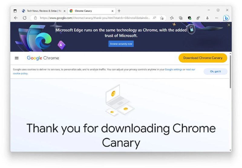 微软在谷歌 Chrome 浏览器官网注入全尺寸广告，希望用户留在 Edge