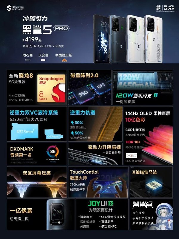 2799 元~5999 元，黑鲨 5 / Pro / RS / 中国航天版游戏手机正式发布