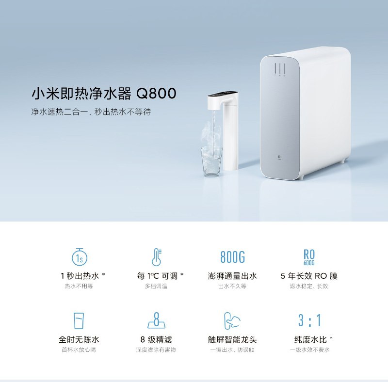 3799 元，小米推出即热净水器 Q800：内置防伪芯片、1 秒直出热水
