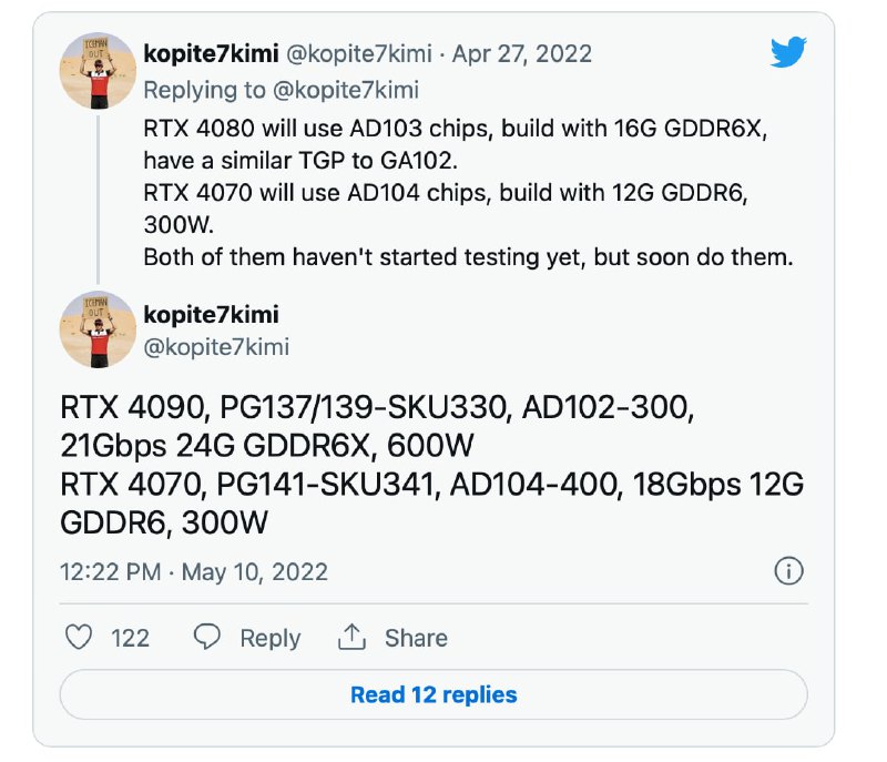 英伟达 RTX 40 显卡新爆料：4090/4080/4070 GPU 型号、显存、功耗曝光