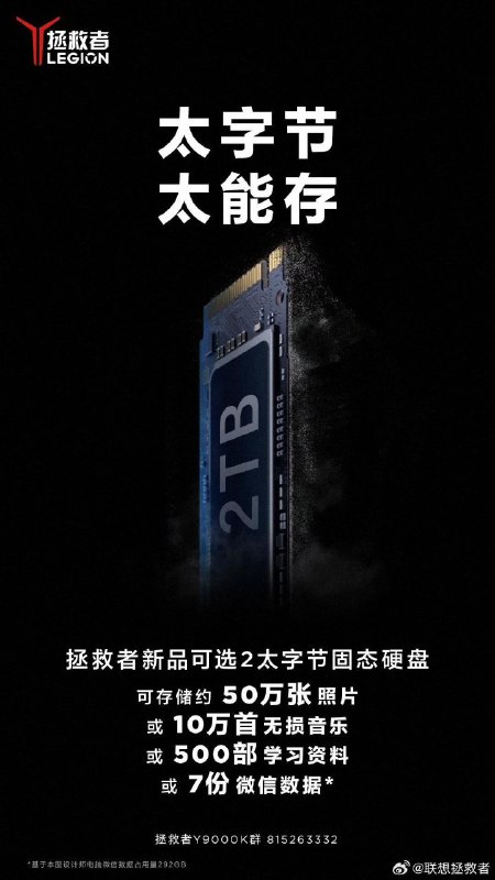 联想预热新款拯救者游戏本：可选 2TB SSD=========或者7份微信数据😃